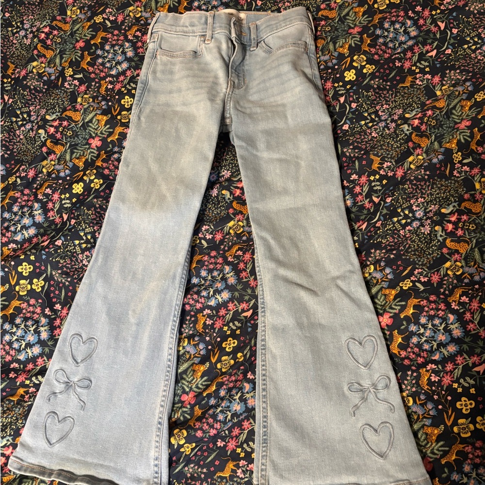 Abercrombie Kids Gray Flare Jeans with Heart Embroidery